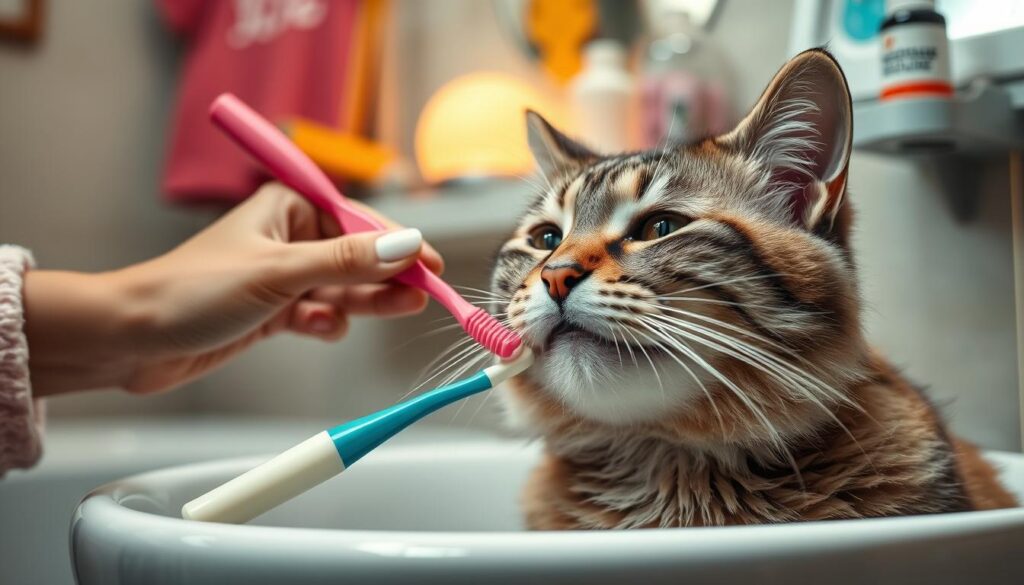 cat tooth brushing