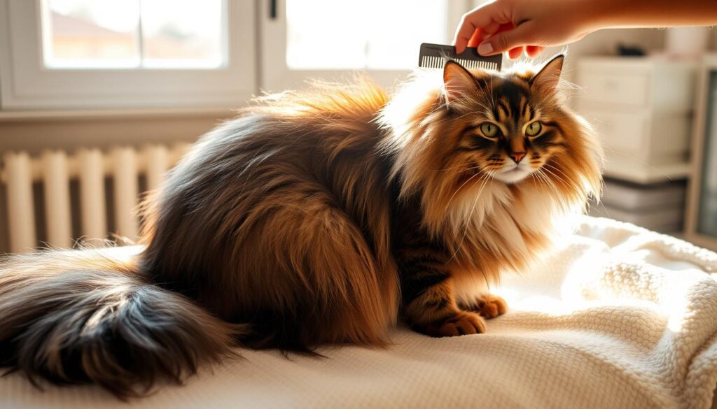 Norwegian Forest Cat grooming